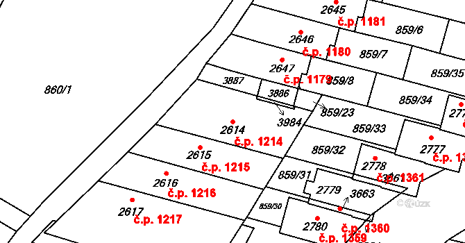 Vrchlabí 1214 na parcele st. 2614 v KÚ Vrchlabí, Katastrální mapa