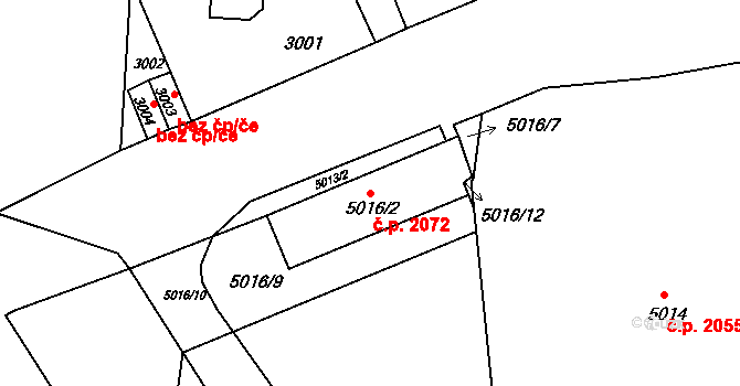 Česká Lípa 2072 na parcele st. 5016/2 v KÚ Česká Lípa, Katastrální mapa