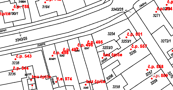 Jirkov 495 na parcele st. 3247 v KÚ Jirkov, Katastrální mapa