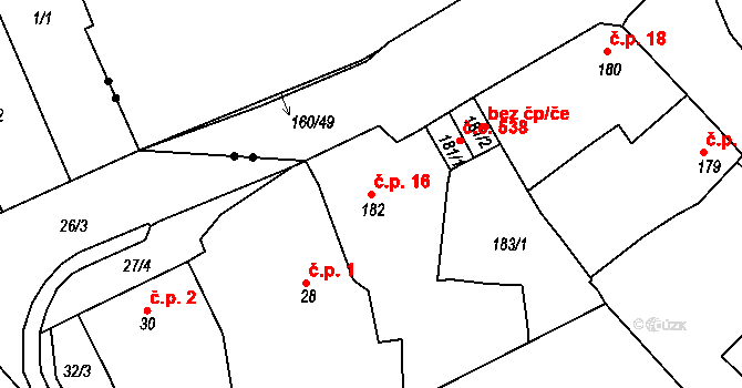 Pražské Předměstí 16, Bílina na parcele st. 182 v KÚ Bílina, Katastrální mapa