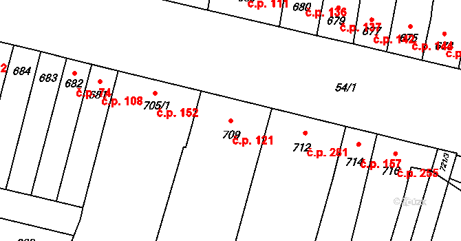 Opatovice 121 na parcele st. 709 v KÚ Opatovice u Rajhradu, Katastrální mapa