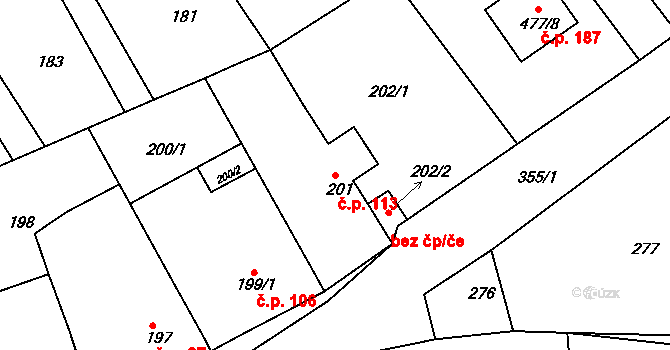 Chotutice 113 na parcele st. 201 v KÚ Chotutice, Katastrální mapa