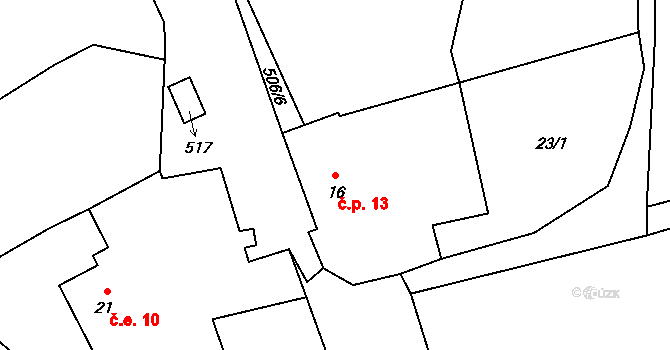 Lhota 13, Úštěk na parcele st. 16 v KÚ Lhota u Úštěku, Katastrální mapa