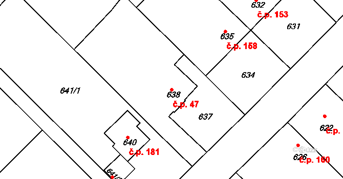 Sentice 47 na parcele st. 638 v KÚ Sentice, Katastrální mapa