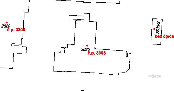 Prostějov 3306 na parcele st. 2623 v KÚ Prostějov, Katastrální mapa