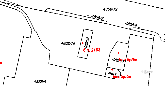 Předměstí 2153, Litoměřice na parcele st. 4868/9 v KÚ Litoměřice, Katastrální mapa