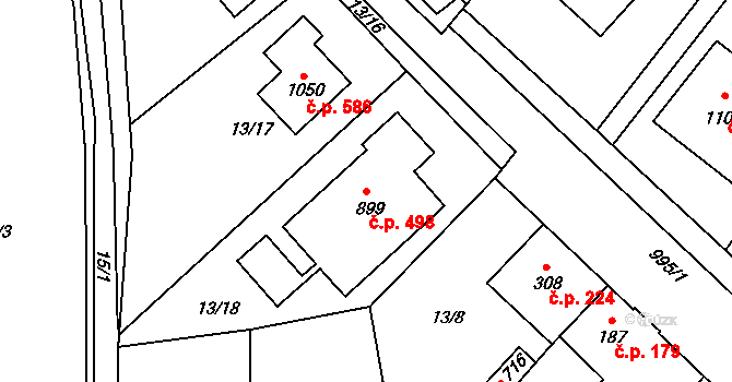 Sendražice 498, Kolín na parcele st. 899 v KÚ Sendražice u Kolína, Katastrální mapa