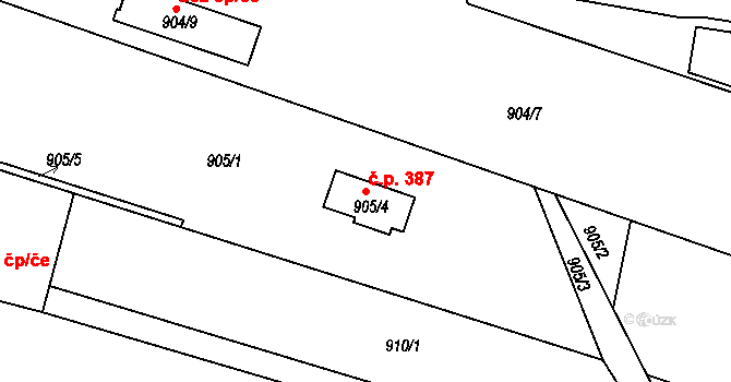 Lipůvka 387 na parcele st. 905/4 v KÚ Lipůvka, Katastrální mapa