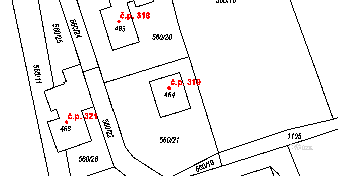 Cerhovice 319 na parcele st. 464 v KÚ Cerhovice, Katastrální mapa