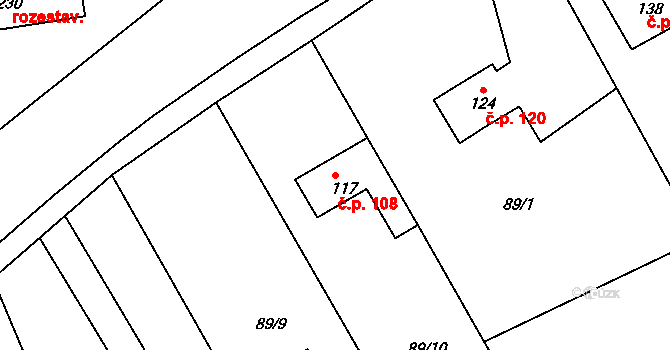 Borek 108, Rokycany na parcele st. 117 v KÚ Borek u Rokycan, Katastrální mapa