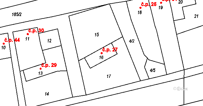 Kněžice 27, Podbořany na parcele st. 16 v KÚ Kněžice u Podbořan, Katastrální mapa