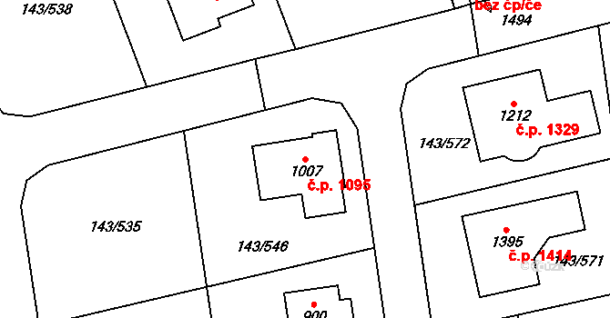 Jesenice 1095 na parcele st. 1007 v KÚ Jesenice u Prahy, Katastrální mapa