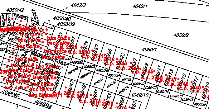 Horní Počernice 2743, Praha na parcele st. 4050/25 v KÚ Horní Počernice, Katastrální mapa