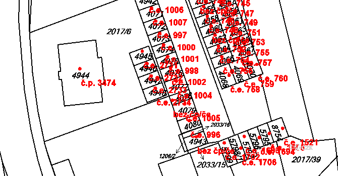 Hodonín 1004 na parcele st. 4077 v KÚ Hodonín, Katastrální mapa