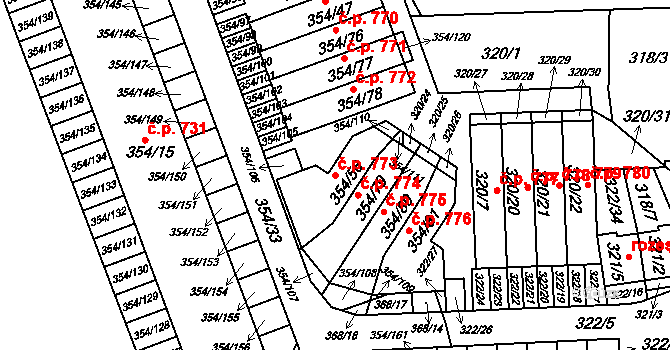 Hrádek nad Nisou 773 na parcele st. 354/56 v KÚ Hrádek nad Nisou, Katastrální mapa