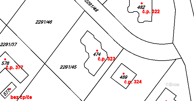 Tymákov 323 na parcele st. 474 v KÚ Tymákov, Katastrální mapa