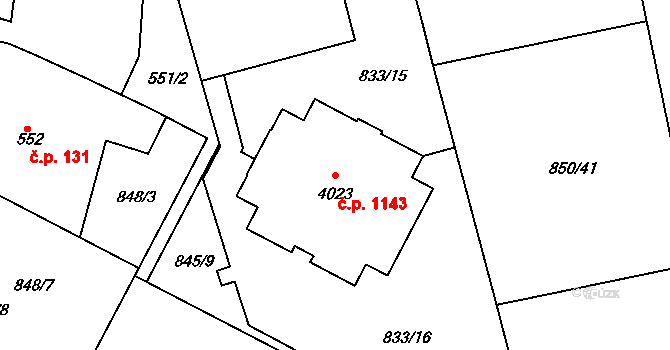 Valdické Předměstí 1143, Jičín na parcele st. 4023 v KÚ Jičín, Katastrální mapa
