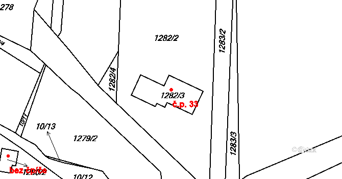 Zichov 33, Koloveč na parcele st. 1282/3 v KÚ Zichov, Katastrální mapa