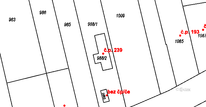 Přerov XII-Žeravice 239, Přerov na parcele st. 988/2 v KÚ Žeravice, Katastrální mapa
