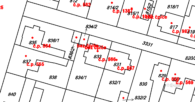 Benešov 566 na parcele st. 833 v KÚ Benešov u Prahy, Katastrální mapa