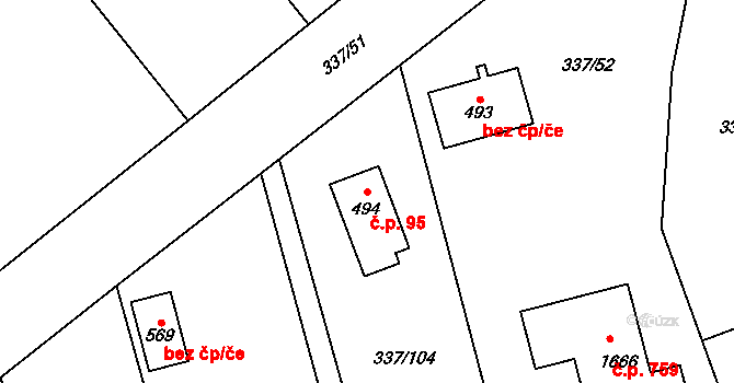 Heřmanice 95, Ostrava na parcele st. 494 v KÚ Heřmanice, Katastrální mapa