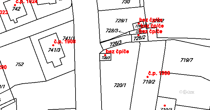 Teplice 42734100 na parcele st. 720/3 v KÚ Teplice-Trnovany, Katastrální mapa