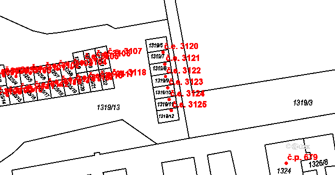 Prostřední Suchá 3123, Havířov na parcele st. 1319/10 v KÚ Prostřední Suchá, Katastrální mapa