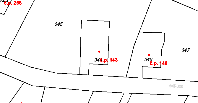 Děhylov 143 na parcele st. 344 v KÚ Děhylov, Katastrální mapa