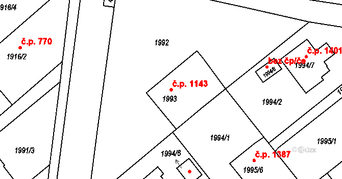 Hlučín 1143 na parcele st. 1993 v KÚ Hlučín, Katastrální mapa
