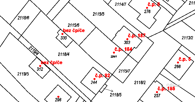 Drysice 184 na parcele st. 254/1 v KÚ Drysice, Katastrální mapa