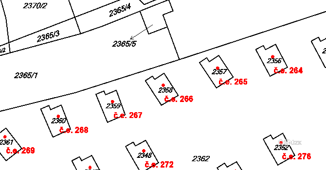 Buchlovice 266 na parcele st. 2358 v KÚ Buchlovice, Katastrální mapa