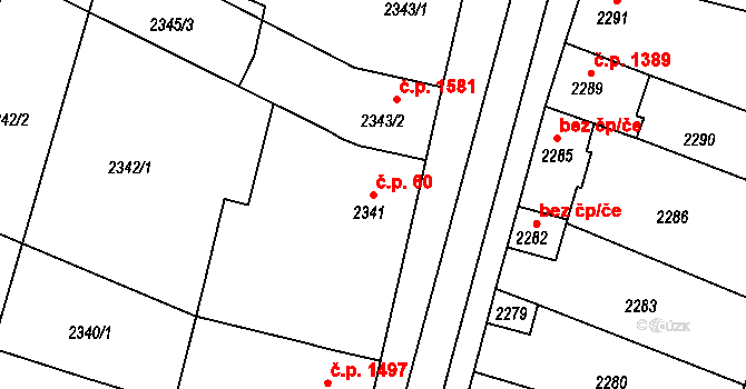 Kunovice 60 na parcele st. 2341 v KÚ Kunovice u Uherského Hradiště, Katastrální mapa