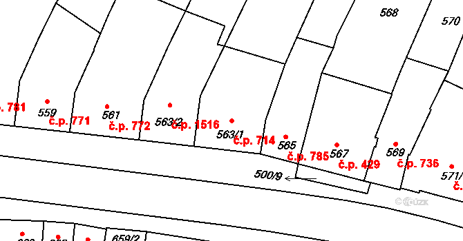 Kunovice 714 na parcele st. 563/1 v KÚ Kunovice u Uherského Hradiště, Katastrální mapa