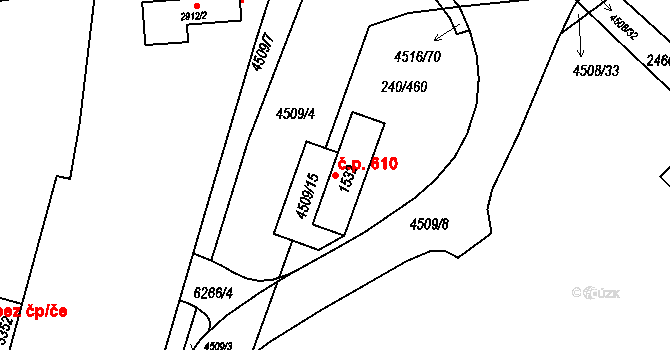 Staré Město 610 na parcele st. 1532 v KÚ Staré Město u Uherského Hradiště, Katastrální mapa