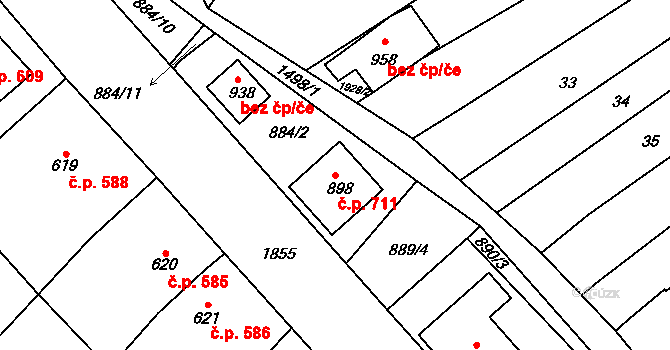 Kvasice 711 na parcele st. 898 v KÚ Kvasice, Katastrální mapa