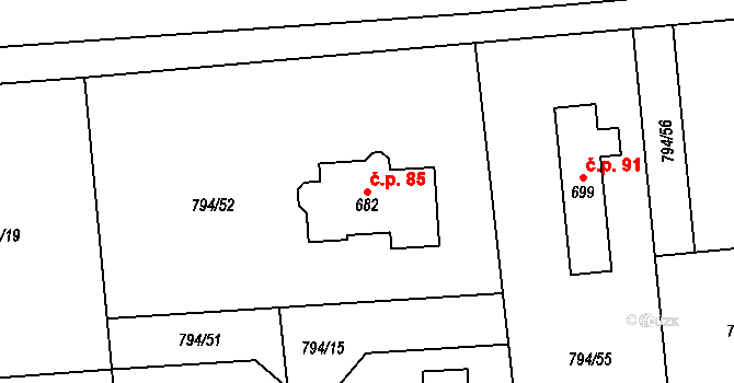 Halouny 85, Svinaře na parcele st. 682 v KÚ Svinaře, Katastrální mapa