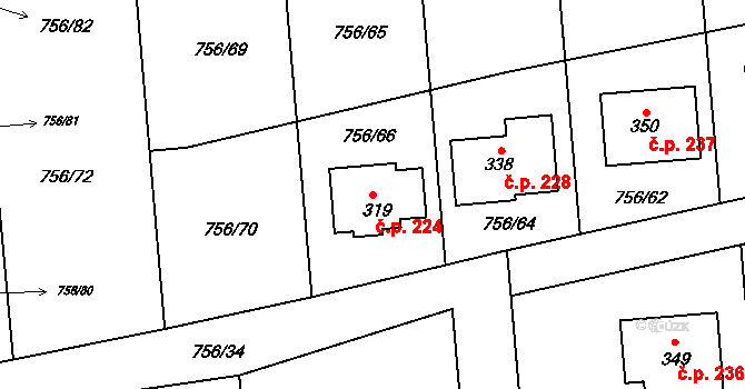 Hromnice 224 na parcele st. 319 v KÚ Hromnice, Katastrální mapa