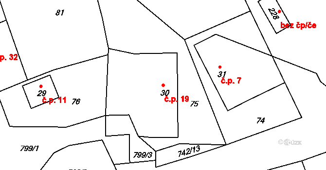 Kovářov 19, Bojanov na parcele st. 30 v KÚ Kovářov u Seče, Katastrální mapa