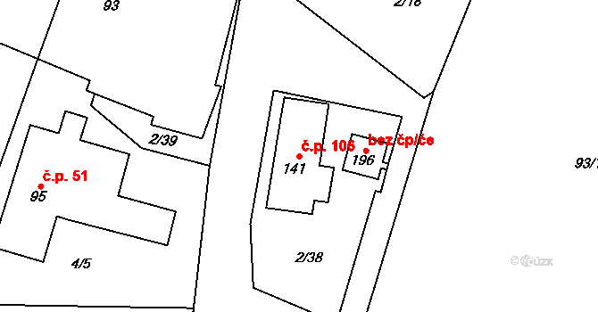 Jeníkov 106 na parcele st. 141 v KÚ Jeníkov u Hlinska, Katastrální mapa