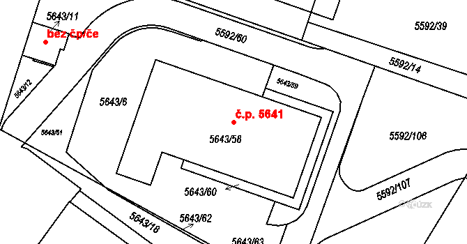 Jihlava 5641 na parcele st. 5643/58 v KÚ Jihlava, Katastrální mapa