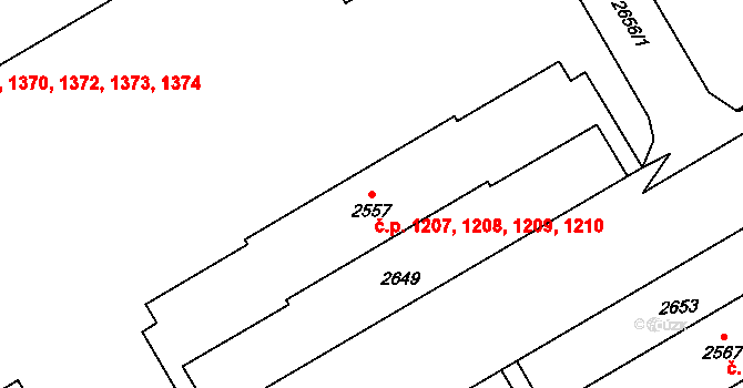 Beroun-Město 1207,1208,1209,1210, Beroun na parcele st. 2557 v KÚ Beroun, Katastrální mapa