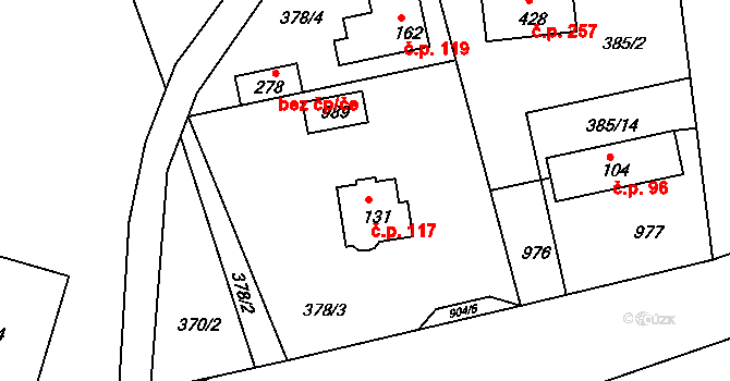 Klínec 117 na parcele st. 131 v KÚ Klínec, Katastrální mapa