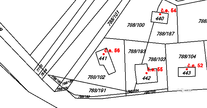 Nučice 56 na parcele st. 441 v KÚ Nučice u Rudné, Katastrální mapa