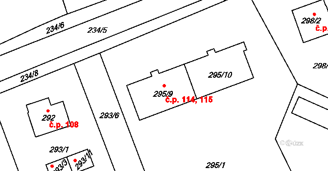 Malesice 114,115, Plzeň na parcele st. 295/9 v KÚ Malesice, Katastrální mapa
