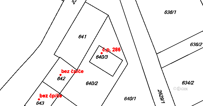 Velké Předměstí 286, Horšovský Týn na parcele st. 640/3 v KÚ Horšovský Týn, Katastrální mapa