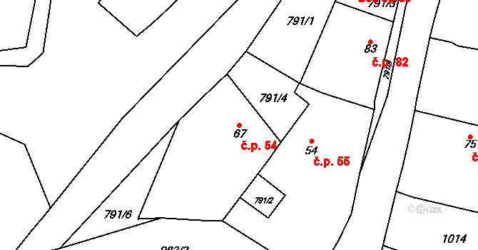 Kvíčovice 54 na parcele st. 67 v KÚ Kvíčovice, Katastrální mapa