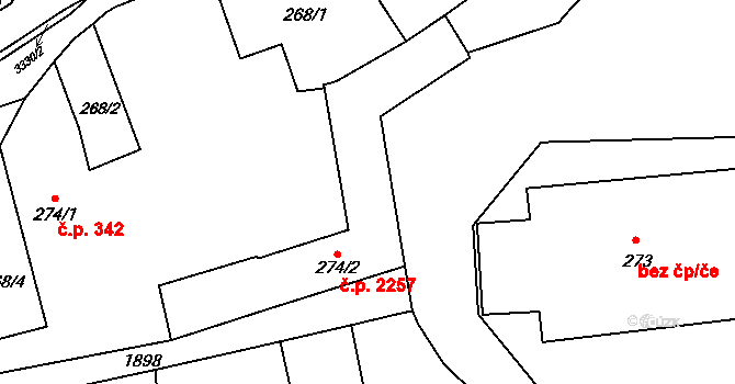 Předměstí 2257, Svitavy na parcele st. 274/2 v KÚ Svitavy-předměstí, Katastrální mapa