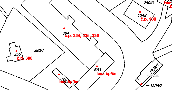 Adamov 334,335,336 na parcele st. 684 v KÚ Adamov, Katastrální mapa