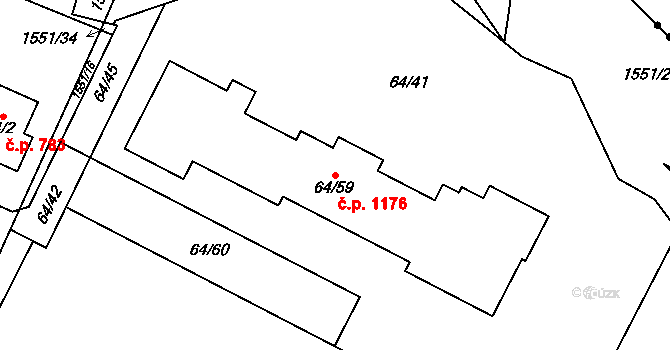 Řeporyje 1176, Praha na parcele st. 64/59 v KÚ Řeporyje, Katastrální mapa
