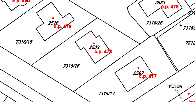 Telč-Štěpnice 478, Telč na parcele st. 2503 v KÚ Telč, Katastrální mapa